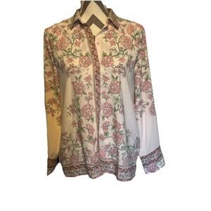 Feminine Cupcake and Cashmere Blouse Pink Flower Long Sleeve Med Button Up